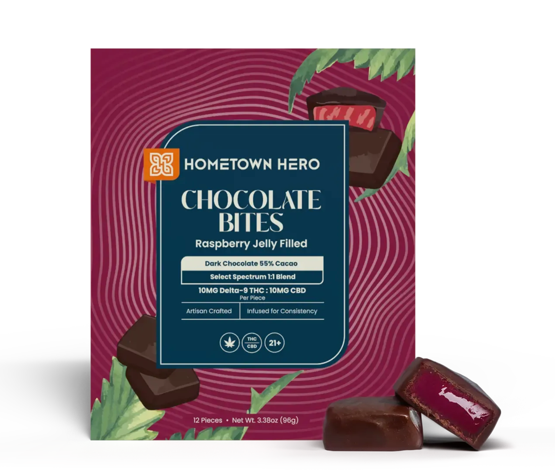 Raspberry Jelly Dark Chocolate THC+CBD Bites